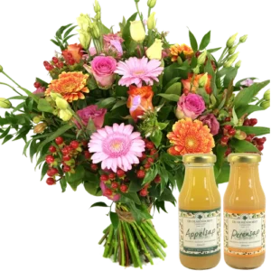 Boeket roze - oranje + Olmenhorst sappen