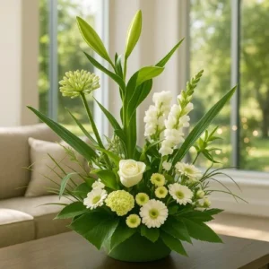 Wit bloemstuk moderne uitstraling