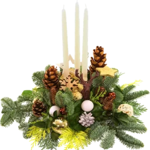 Rond Tafel kerststuk wit naturel circa Ø 45cm