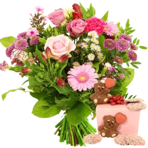 Geboorte boeket meisje + geboorte chocolade