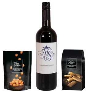 Kerstgeschenk rode-wijn-kaaskoekjes-borrelnootjes