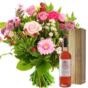 Seizoensbloemen + róse wijn