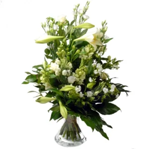 Rouwboeket wit incl. glazen vaas