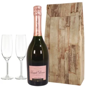 Joseph Perrier Rosé en 2 champagne glazen