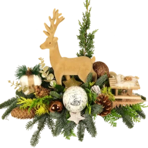 Kerststuk bruin hert L 57cm X B 32cm X H 45cm