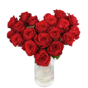 Een hart boeket van rode rozen