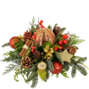 Kerststuk rood-goud met led lampjes