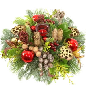 Kerststuk waxinelichtje ca. 35cm Rood - Goud