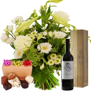 Plukboeket wit + rode wijn + chocolade