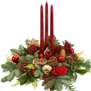 Rond tafel kerststuk rood goud circa Ø 45cm