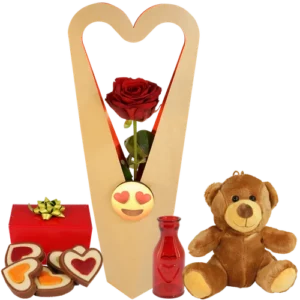 Rode roos in sierlijke doos .....