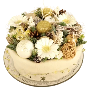 Kerst bloementaart wit - goud