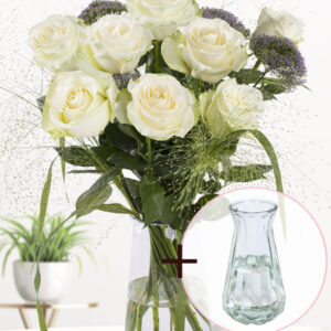 Geboorteboeket blauw + gratis glasvaas Evita