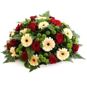 Rouwbiedermeier rode Rozen zalm Germini