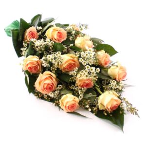 Rouwboeket zalm Rozen met Waxflower