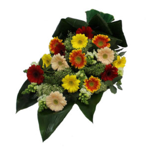 Rouwboeket diverse Gerbera's met een aanvulling witte bloemen