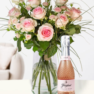 Rozenboeket Eva + prosecco rosé 0,2L