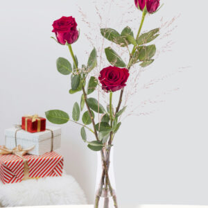 Kerstarrangement rood-goud | Inclusief vaasje