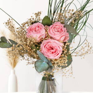 Roze long life boeket inclusief vaasje | 30 cm