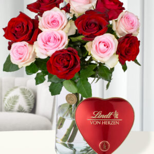 Rozenboeket Romy + Lindt hart