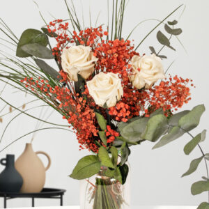 Wit-rood long life boeket inclusief vaasje | 30 cm